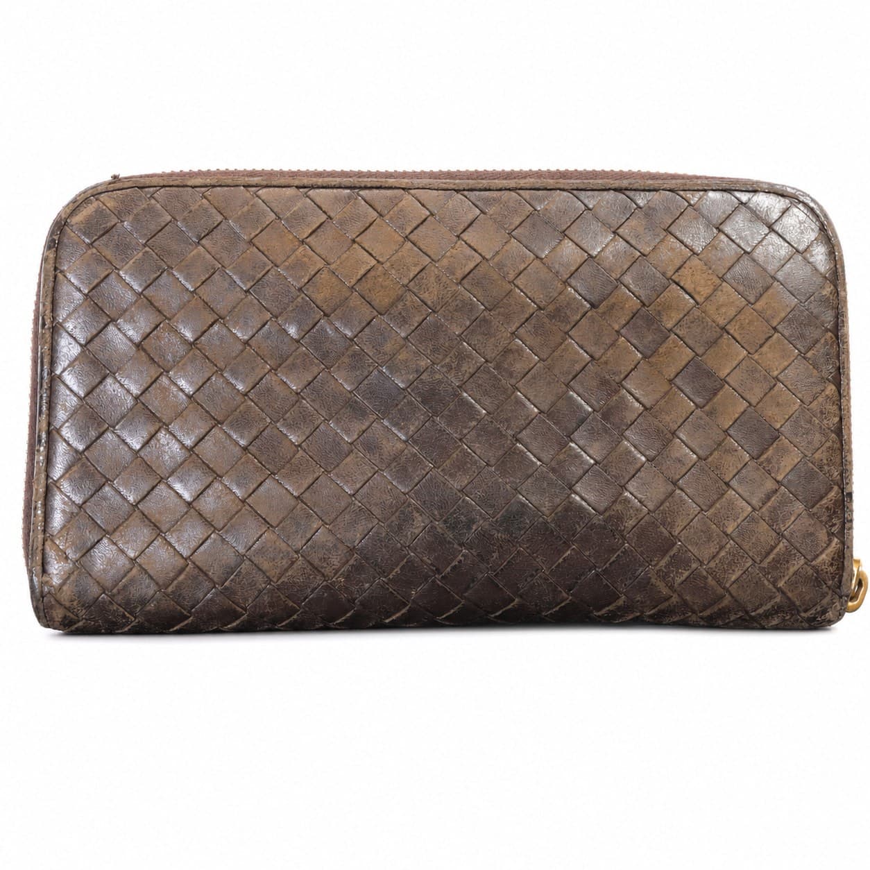 Bottega Veneta Intrecciato Brown Woven Leather Zip Around Wallet Purse handbags auction on bidia.ai