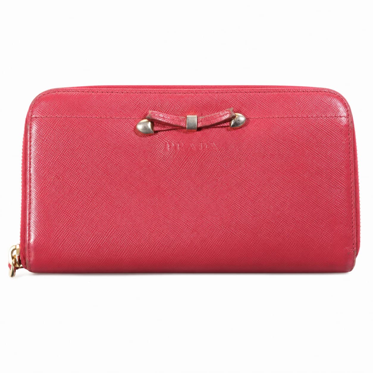 Prada Saffiano Fiocco Bow Zip Around Continental Wallet Pink Leather handbags auction on bidia.ai